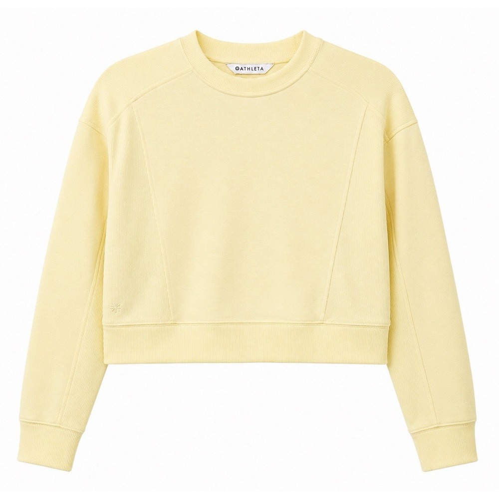 Athleta Women's Small Butter Yellow Cropped Crewneck Sweatshirt Athleisure